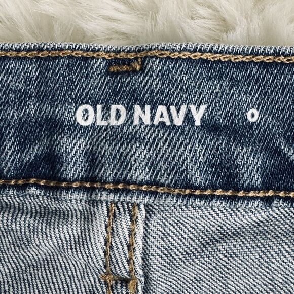 Old Navy Sky Hi Straight Jeans 0 (24x27.5) Blue Distressed Button Fly Womens - Picture 5 of 11